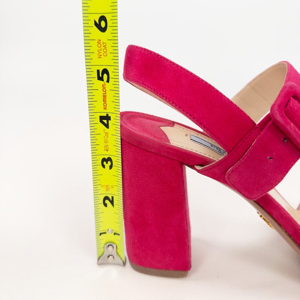 Prada Fuchsia Suede Block Heel Ankle Strap Sandals Size 39 - Picture 7 of 8